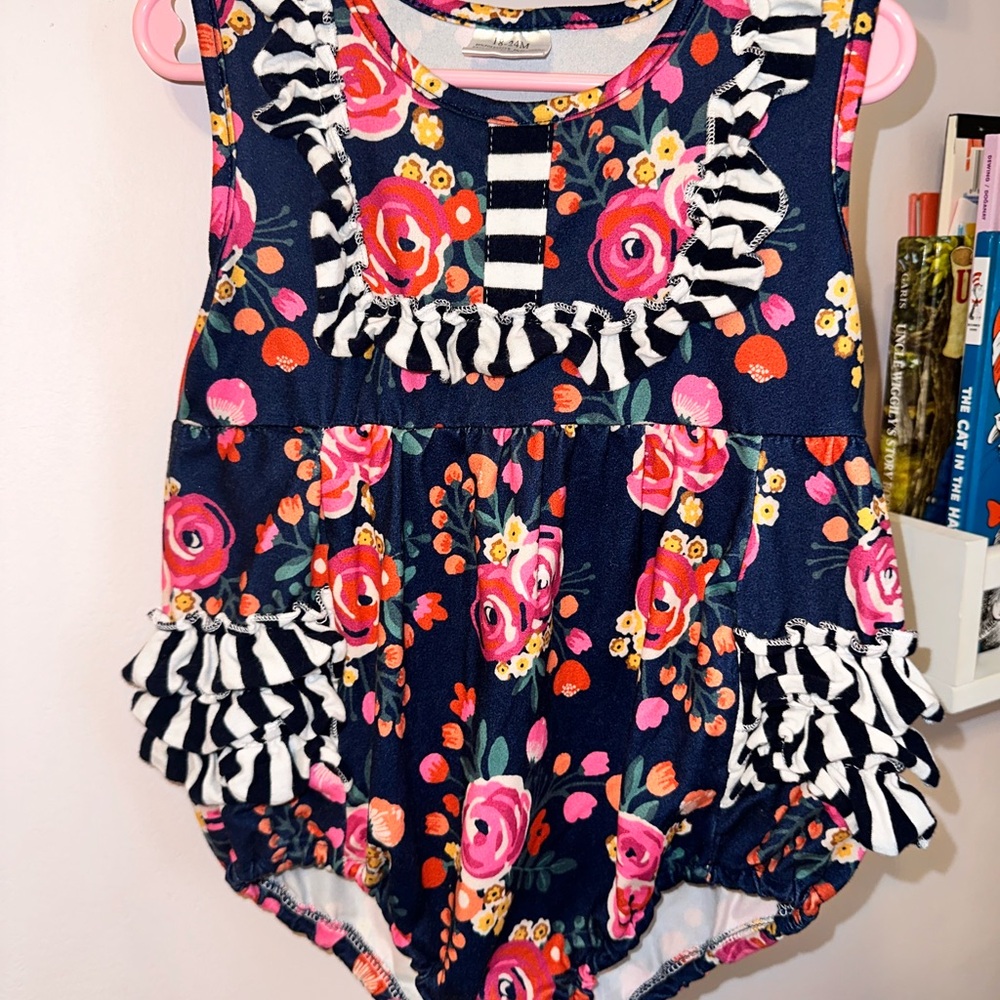 Floral Baby Romper with Ruffle Details